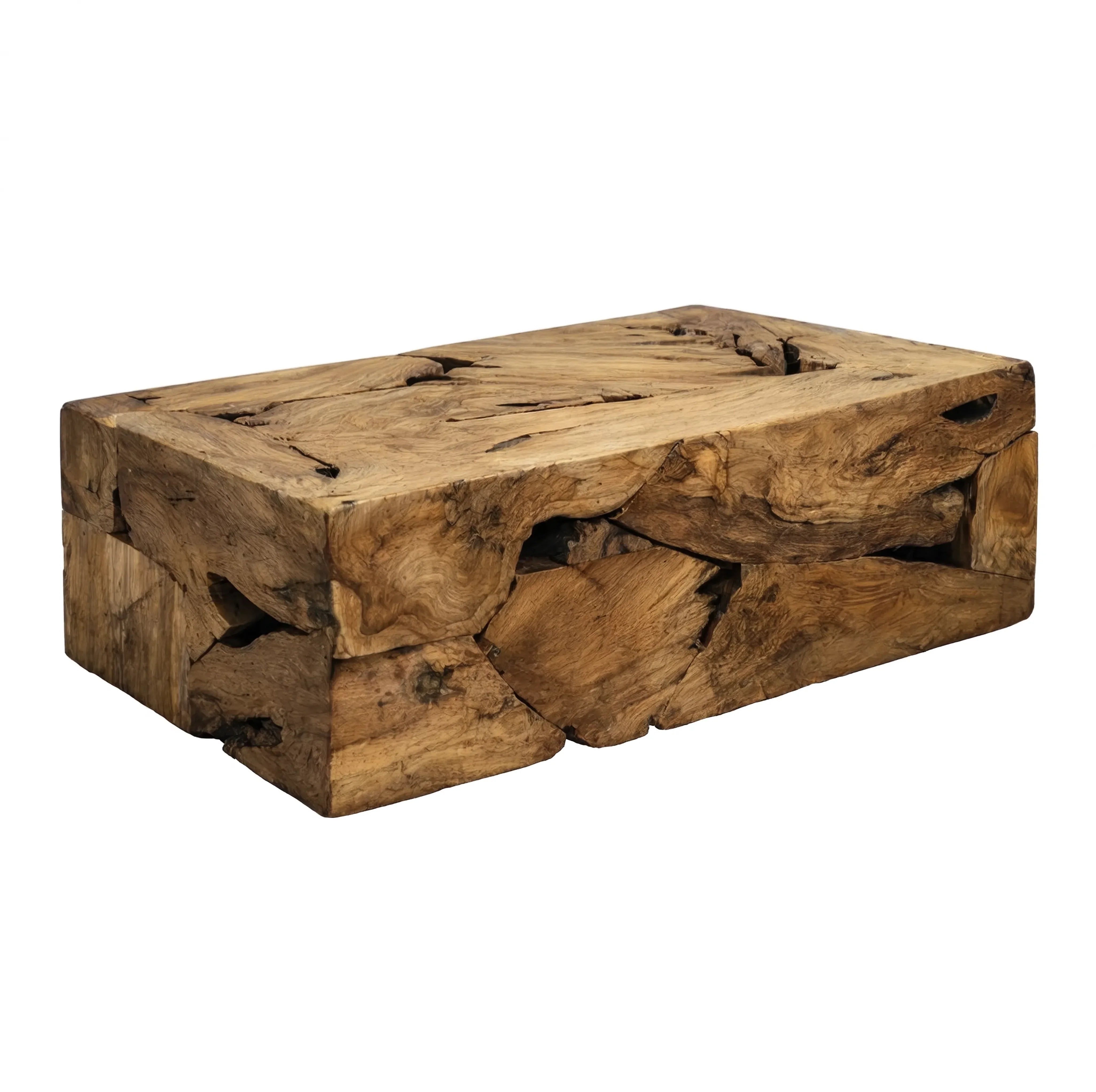Table basse rectangulaire en teck massif au veinage dense