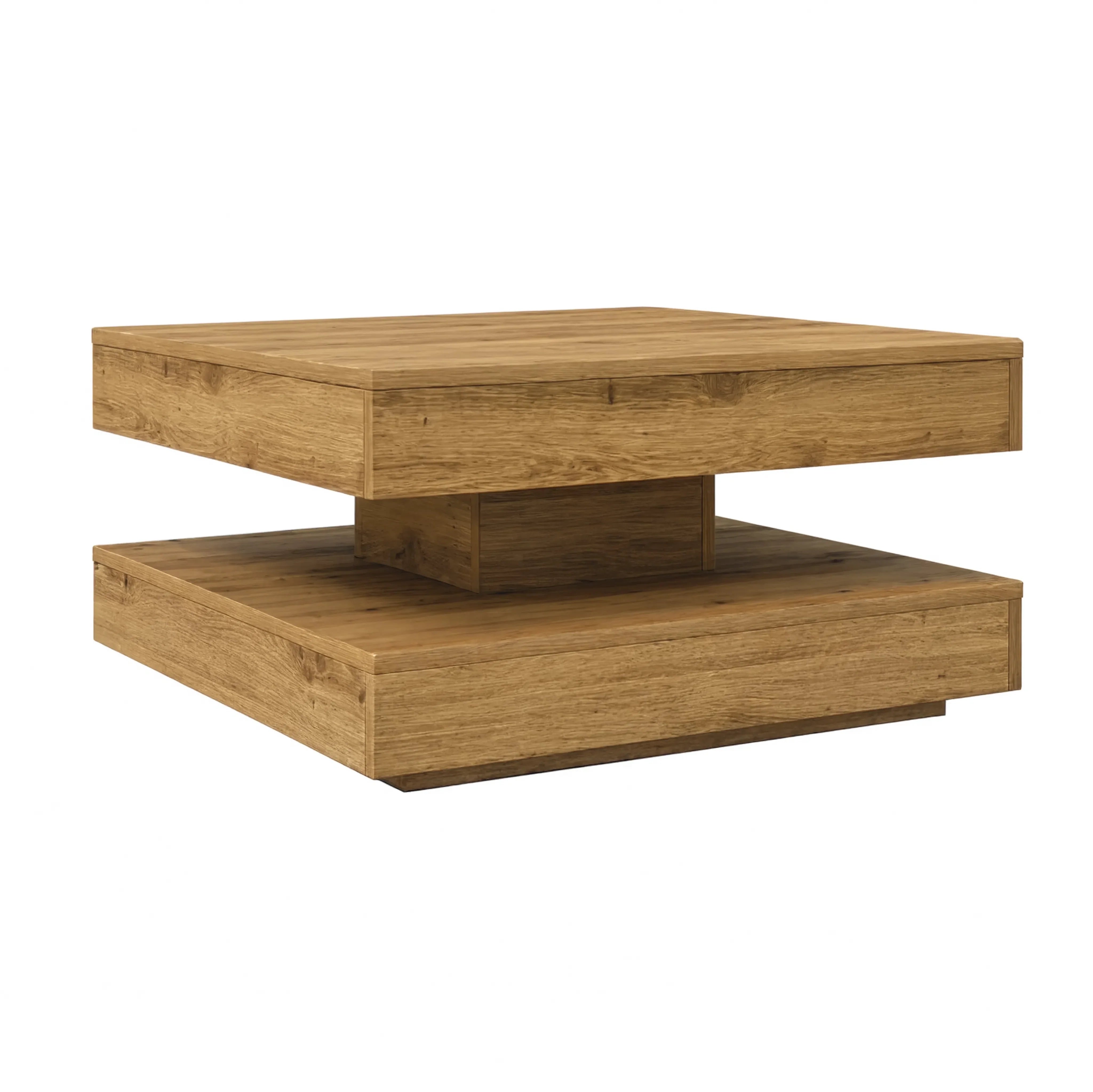 Table basse carrée en bois à plateau rotatif dans un salon