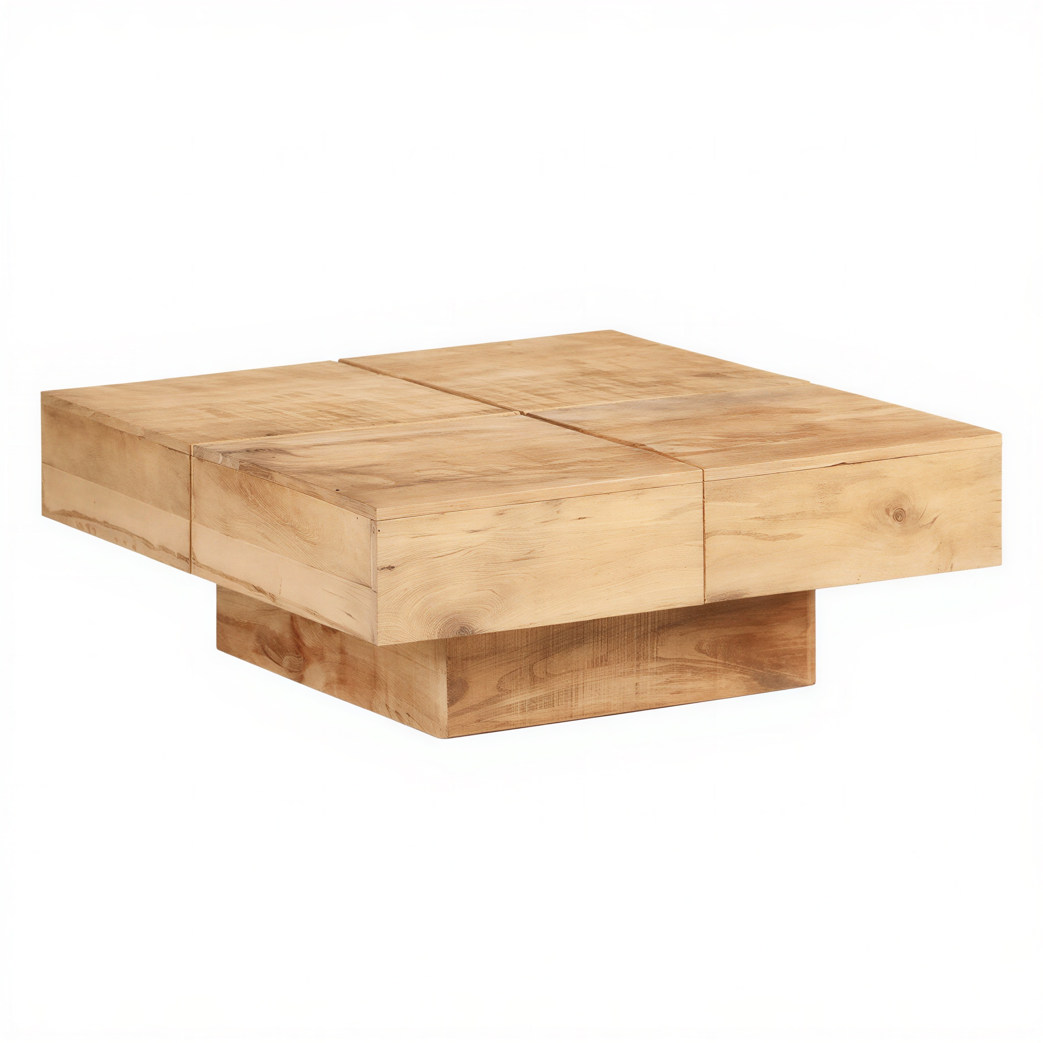 Table basse en bois massif de manguier carrée dans un salon contemporain