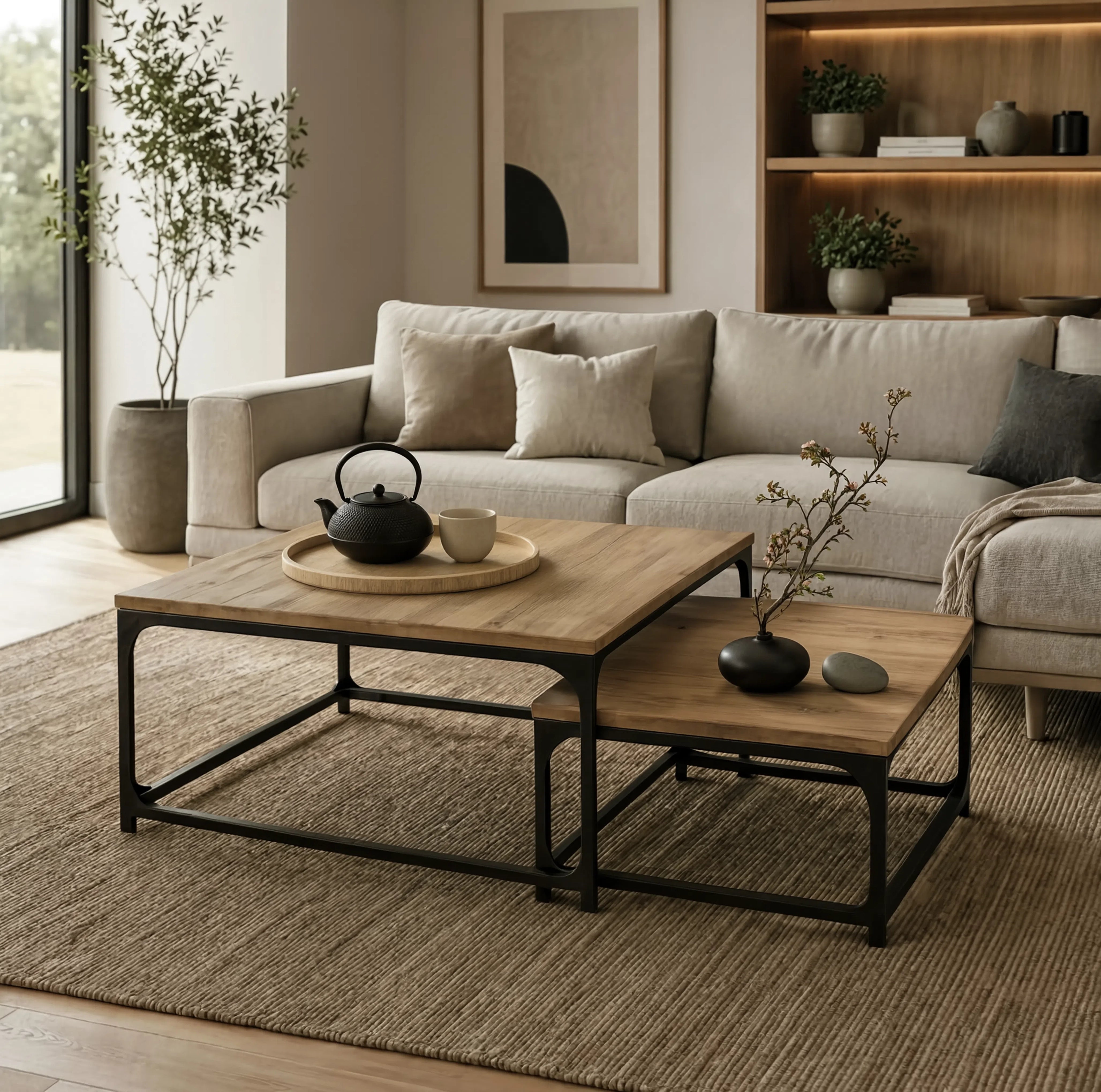 TALIA | Table basse gigogne carré en bois et métal