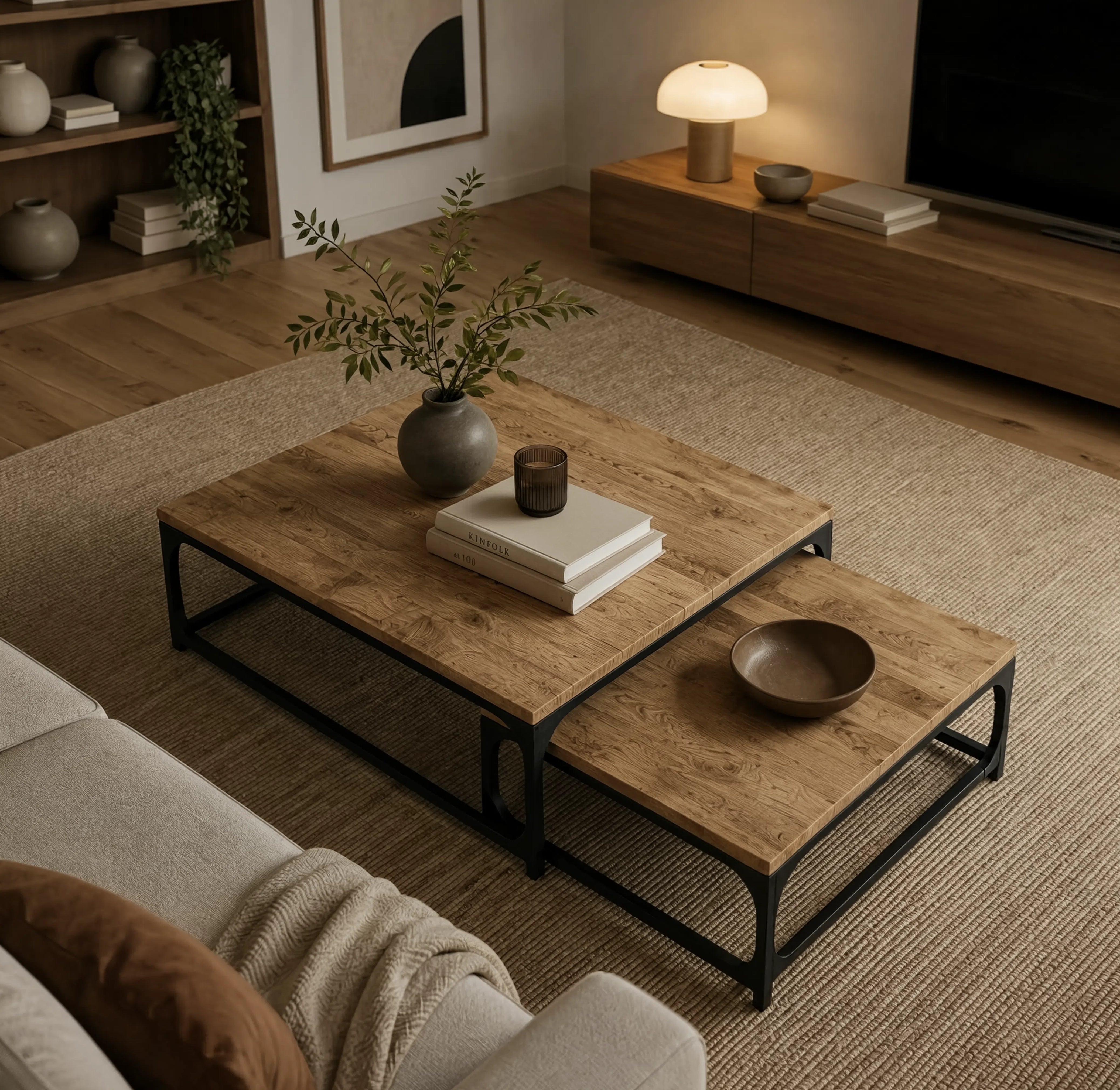 TALIA | Table basse gigogne carré en bois et métal